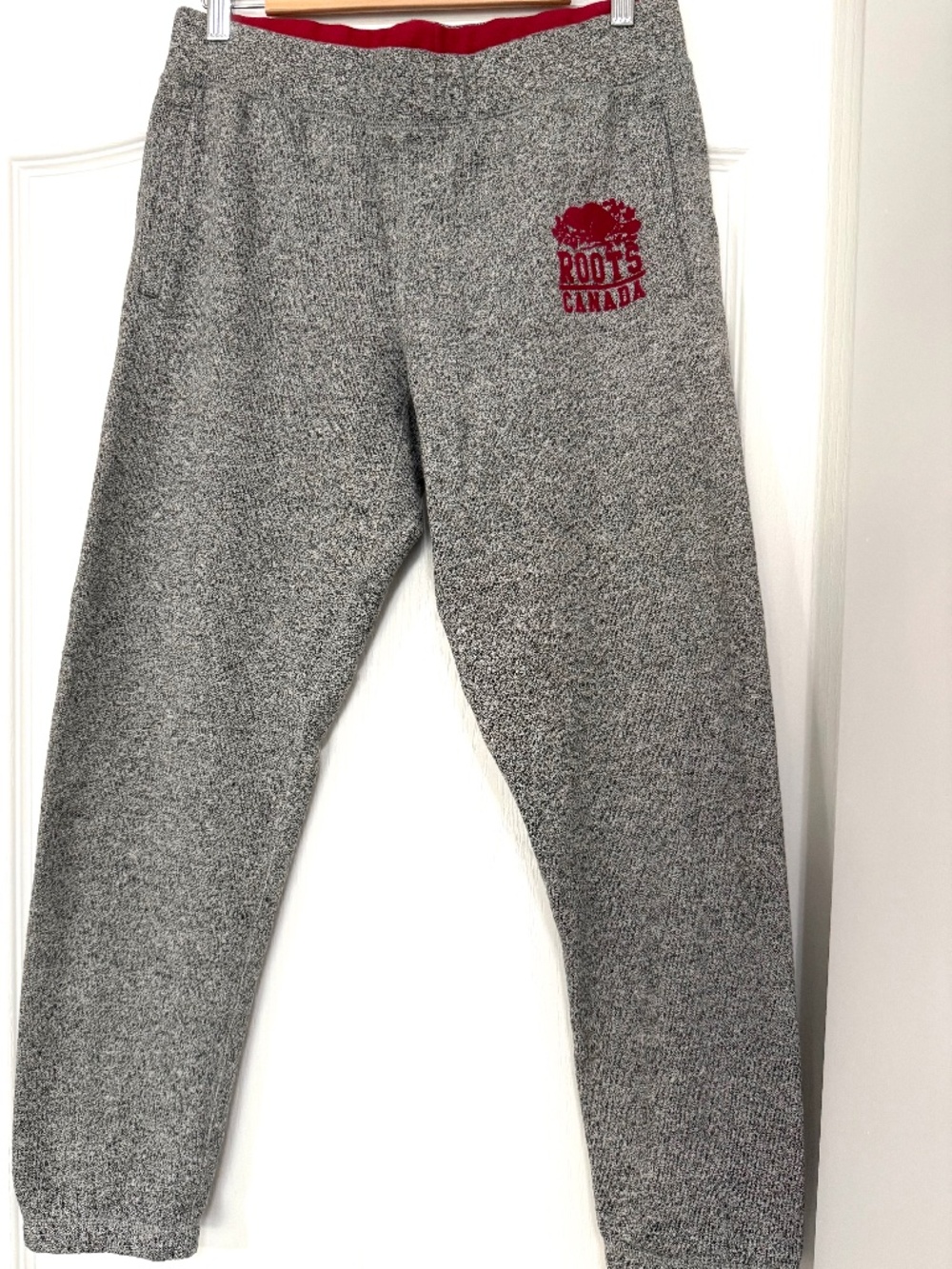 Roots Canada Salt & Pepper Fleece Joggers Grey Red